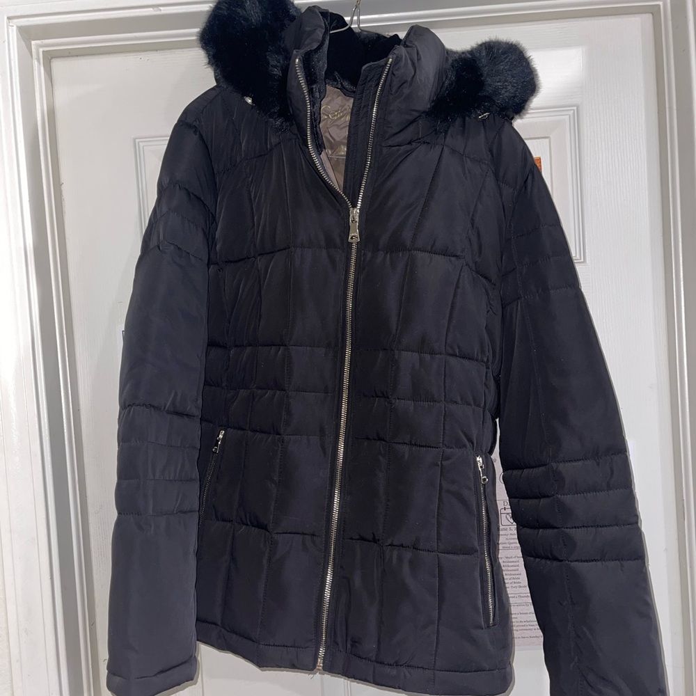 Calvin Klein puffer jacket with removable faux fur trimmed hood